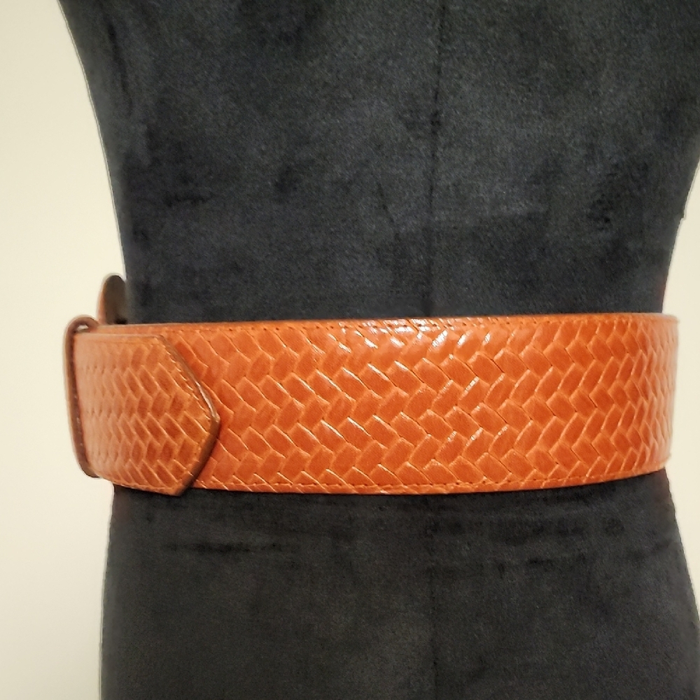 Ports 1961 Vintage 90s Woven Calfskin Leather Belt Orange Boho XS/S - Picture 2 of 12